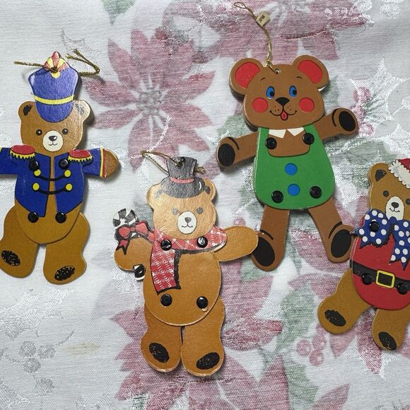 Vtg 60s 70s Lot 4 Cardboard Japan Ornaments Bears Jointed Arms Legs 5" Die Cut - Picture 2 of 9